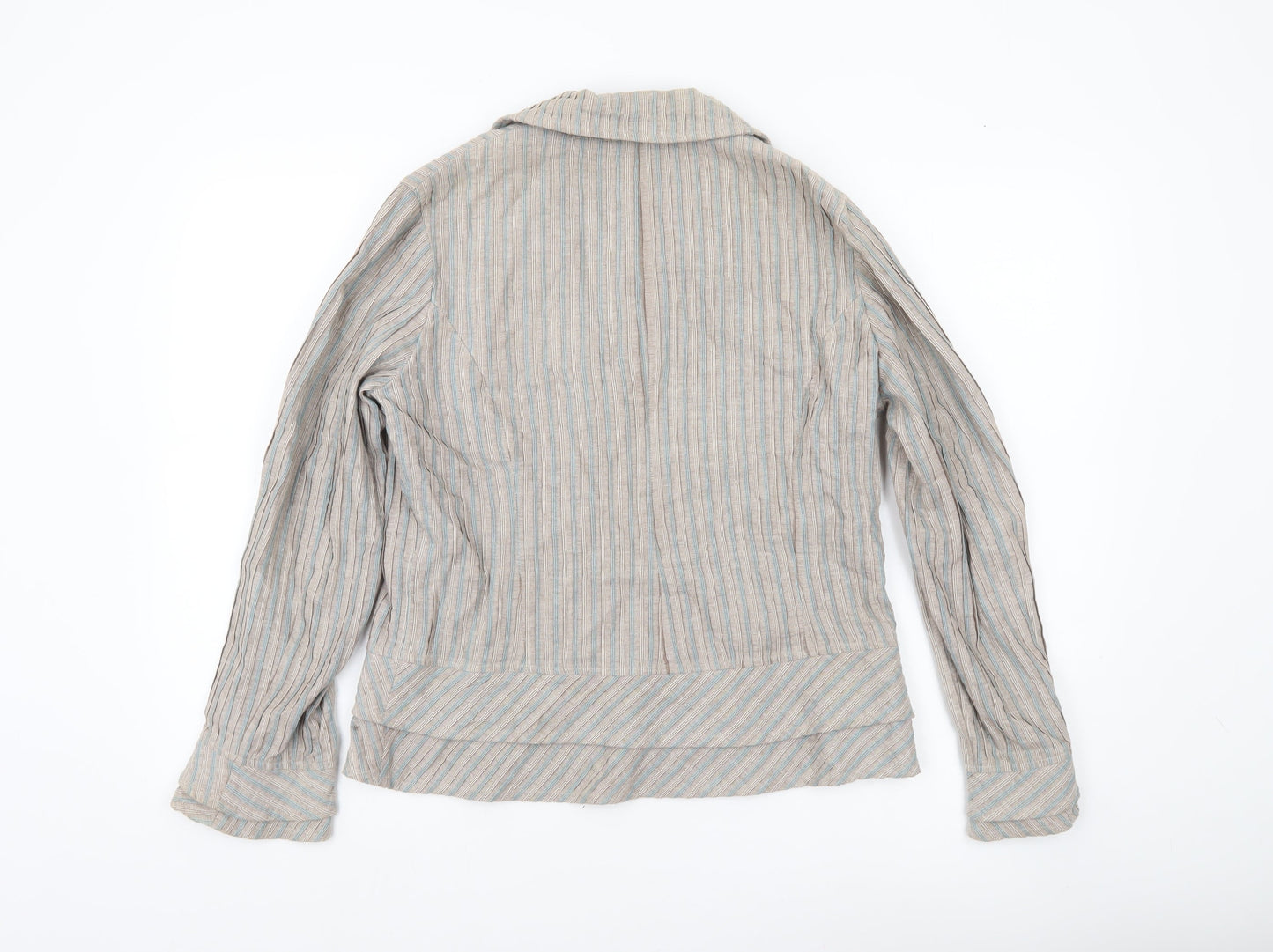 Adini Women Beige Striped Suit Jacket Blazer Small Cotton