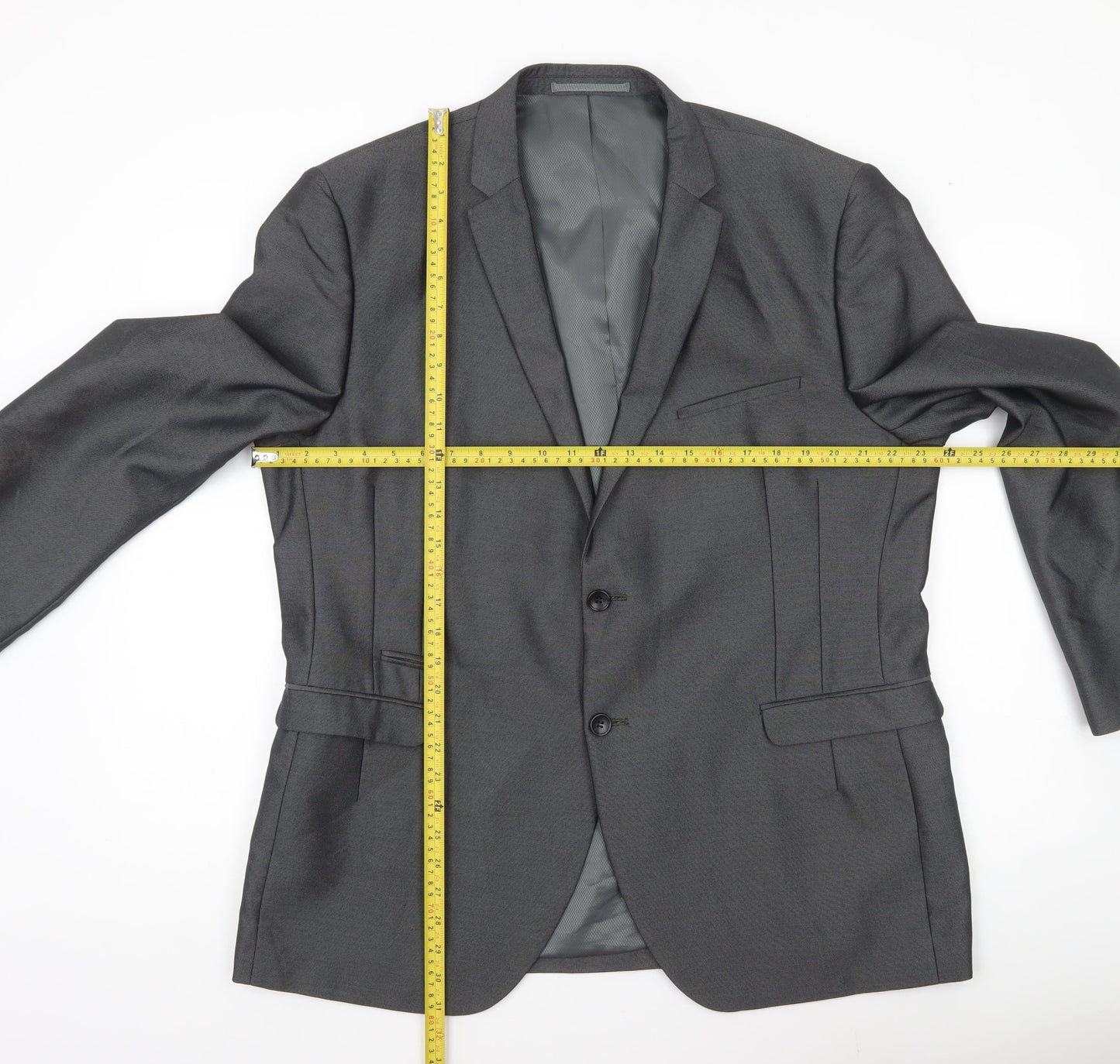 George Men Grey 46R Blazer Jacket Single Breasted Notch Lapel