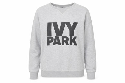 Front view of Ivy Park women’s grey sweatshirt medium pullover logo print casual