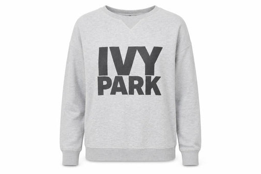 Front view of Ivy Park women’s grey sweatshirt medium pullover logo print casual