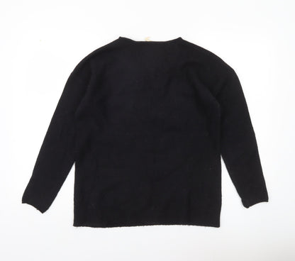 White Stuff Womens Black Wool Blend V-Neck Jumper Size 8