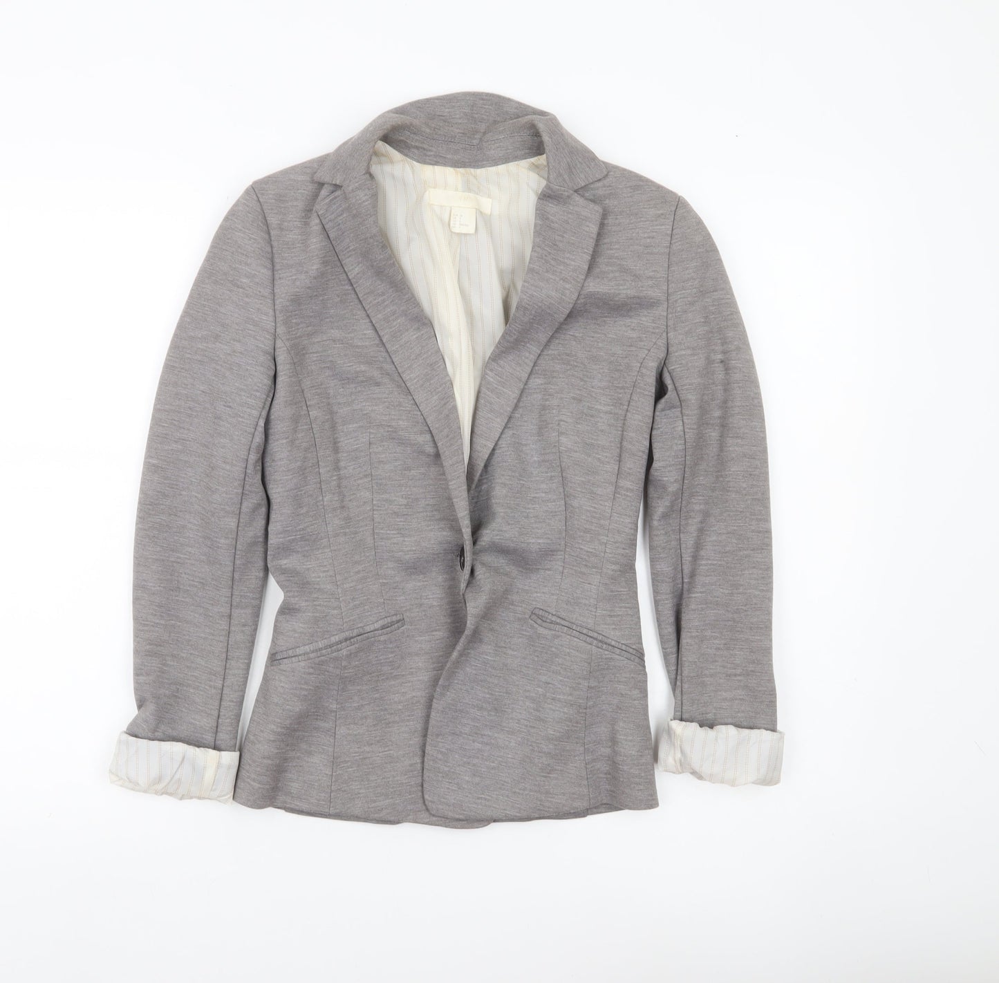H&M Women’s Grey Blazer Jacket Size 4 Regular Fit Workwear