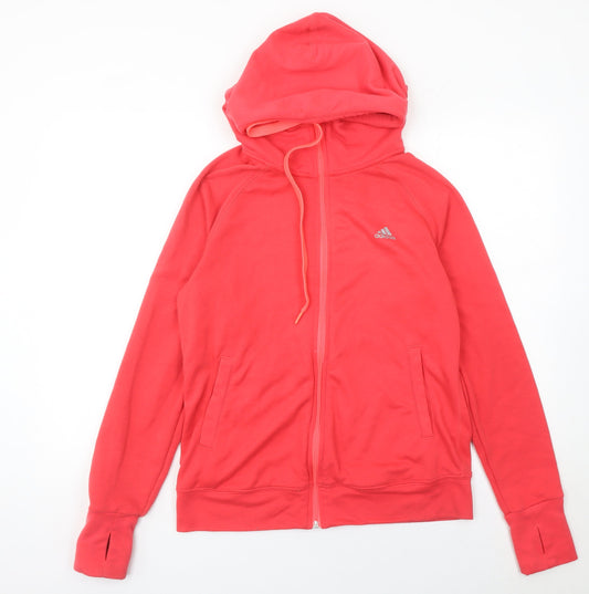 Adidas Womens Pink Full Zip Hoodie UK 12-14 Activewear Sports Jacket