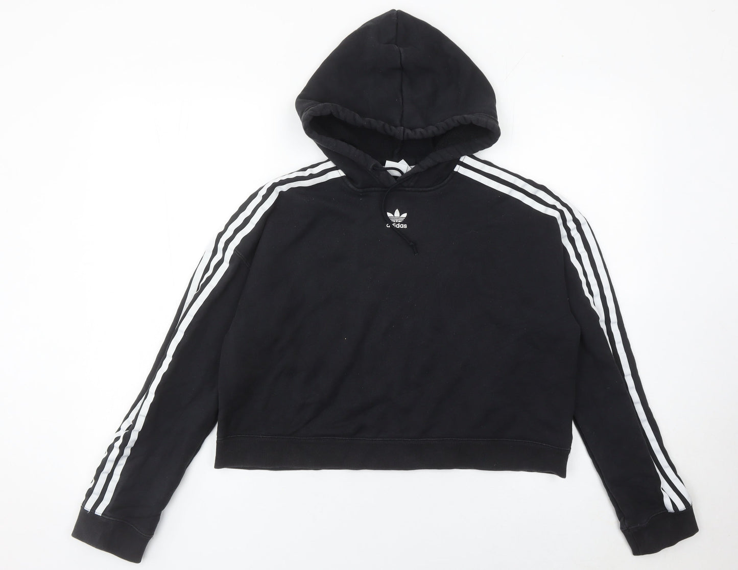 Adidas Womens Black Hoodie Pullover UK 12 Cotton Logo Sportswear