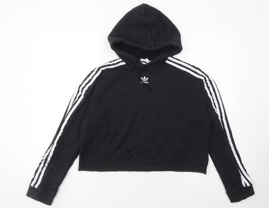 Adidas Womens Black Hoodie Pullover UK 12 Cotton Logo Sportswear