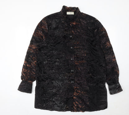 Doris Streich Womens Black 14 Button-Up Velvet Animal Print Blouse Top
