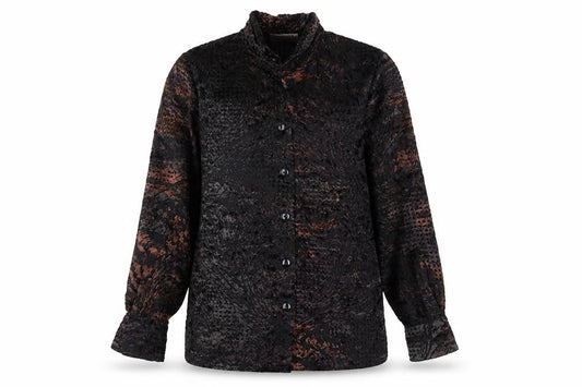 Doris Streich Womens Black 14 Button-Up Velvet Animal Print Blouse Top
