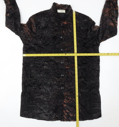 Doris Streich Womens Black 14 Button-Up Velvet Animal Print Blouse Top