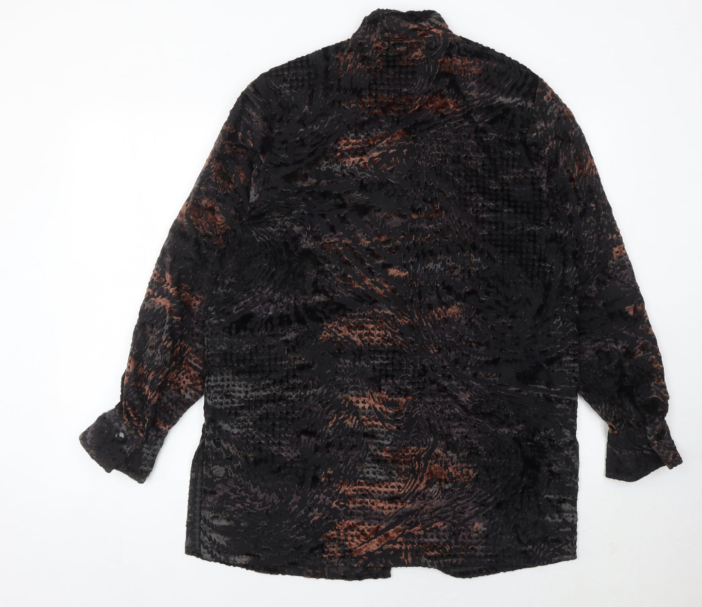 Doris Streich Womens Black 14 Button-Up Velvet Animal Print Blouse Top