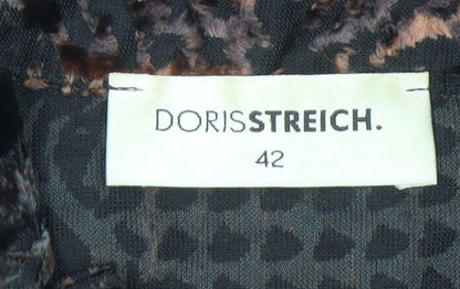 Doris Streich Womens Black 14 Button-Up Velvet Animal Print Blouse Top
