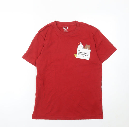 Uniqlo Men Red Line Friends Graphic Cotton Crew Neck T-Shirt Size S