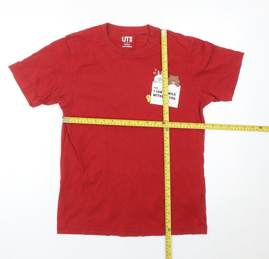 Uniqlo Men Red Line Friends Graphic Cotton Crew Neck T-Shirt Size S