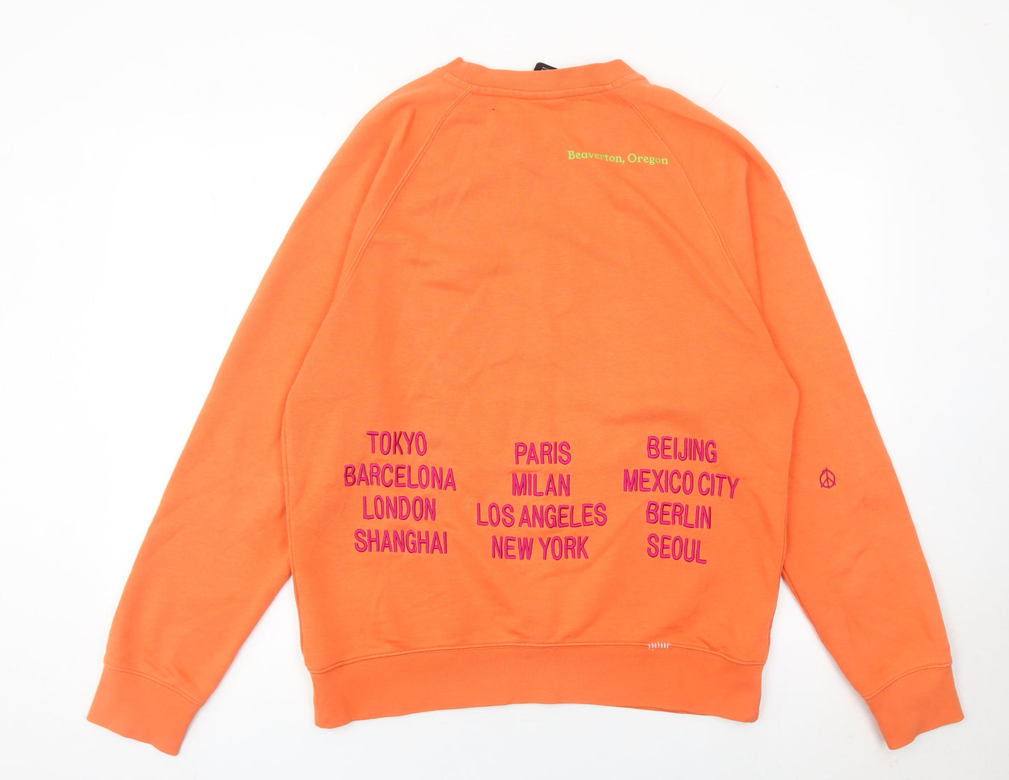 Nike Womens Orange Cotton Blend Sweatshirt L Logo Print Pullover