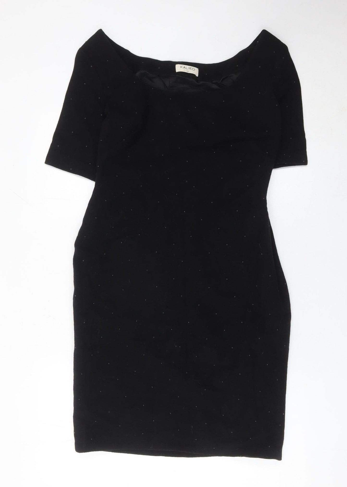 Kaliko Womens Black Sheath Dress Size 12 Wool Blend Knee Length