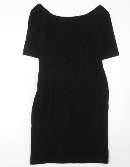Kaliko Womens Black Sheath Dress Size 12 Wool Blend Knee Length
