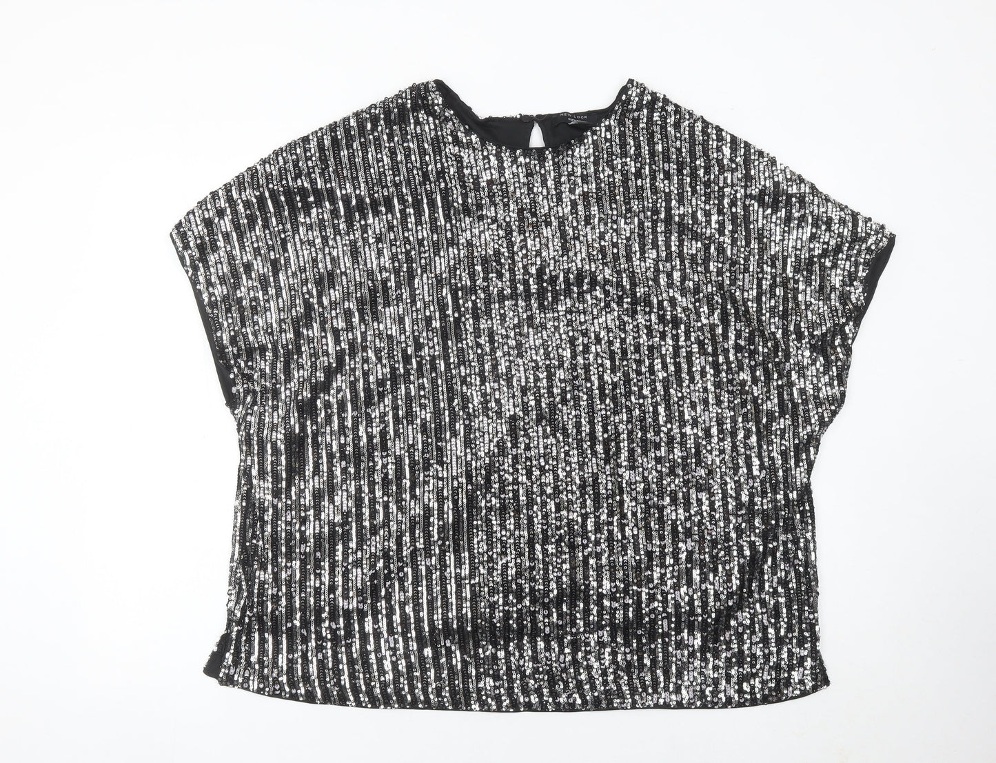New Look Women Black Sequin Tunic Blouse UK 20 Plus Party Top