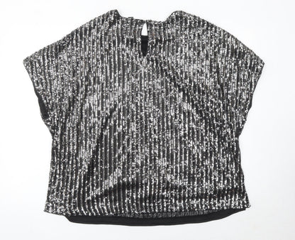 New Look Women Black Sequin Tunic Blouse UK 20 Plus Party Top
