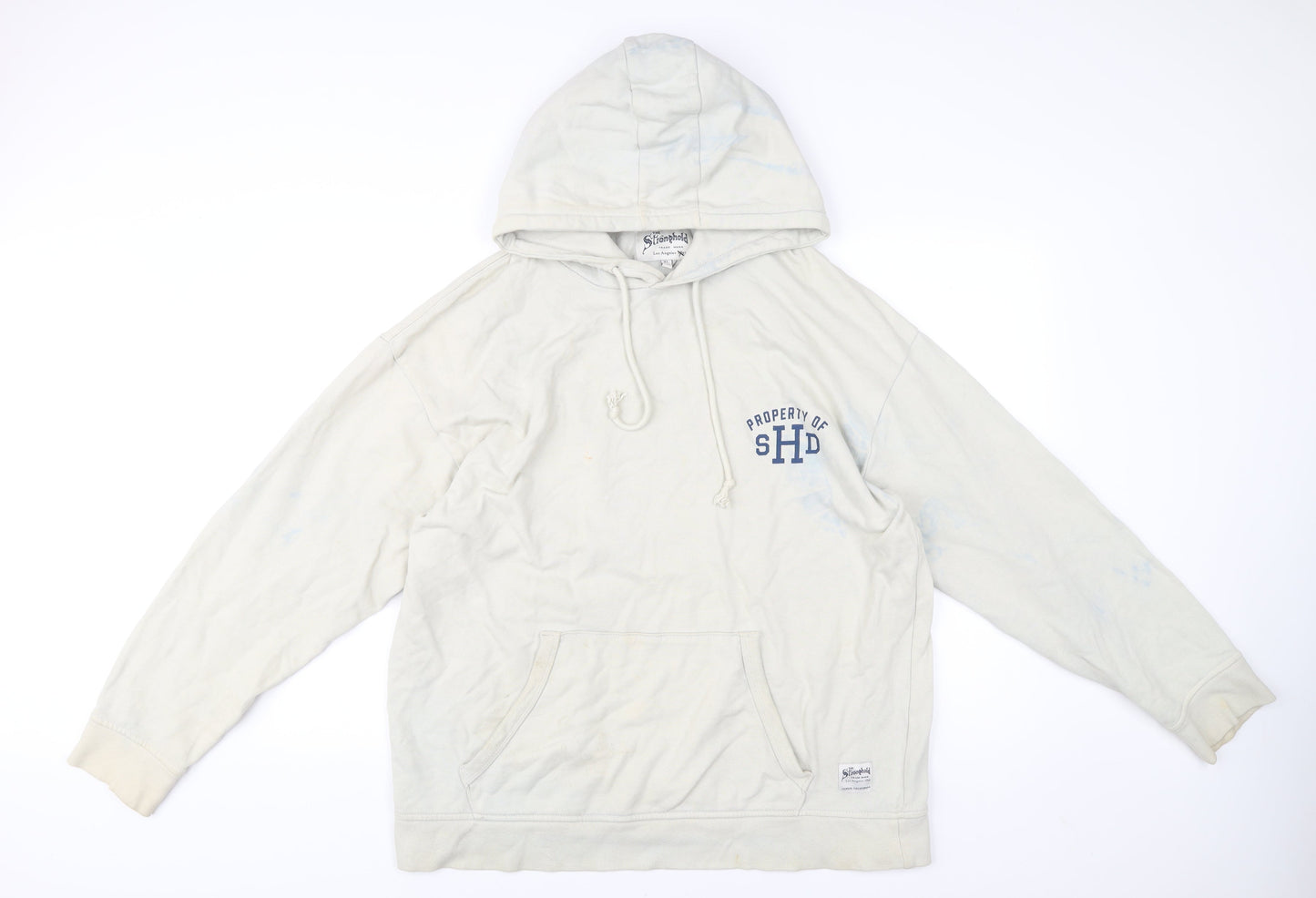 The Stronghold Men’s Ivory Pullover Hoodie XL Graphic Print Cotton