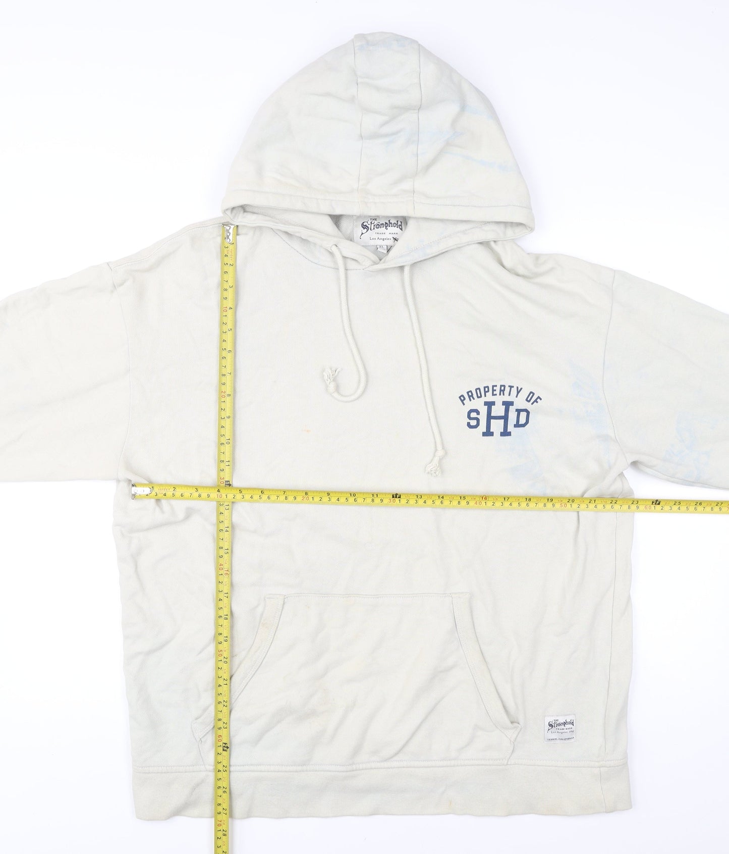 The Stronghold Men’s Ivory Pullover Hoodie XL Graphic Print Cotton