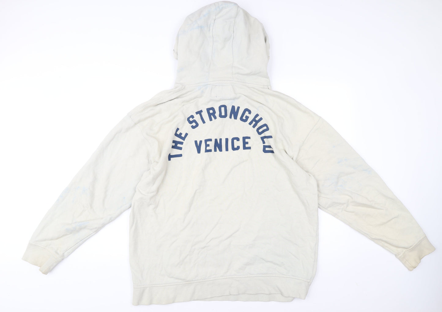 The Stronghold Men’s Ivory Pullover Hoodie XL Graphic Print Cotton