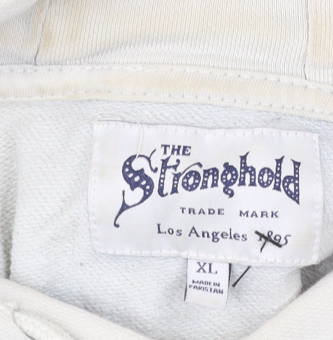 The Stronghold Men’s Ivory Pullover Hoodie XL Graphic Print Cotton