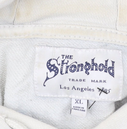 The Stronghold Men’s Ivory Pullover Hoodie XL Graphic Print Cotton
