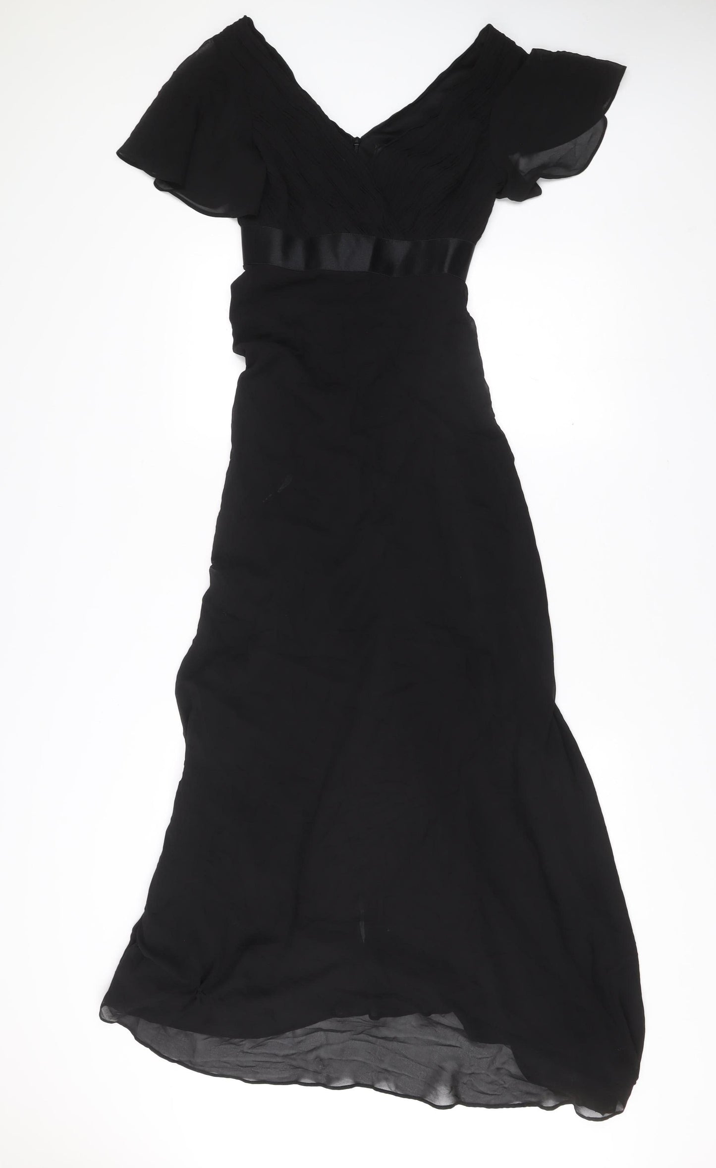 Ever Pretty Women’s Black Size 6 Maxi Evening Dress V-Neck Flutter Sleeve