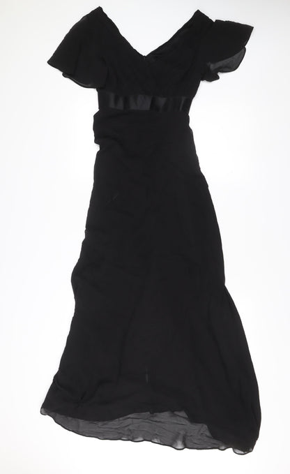 Ever Pretty Women’s Black Size 6 Maxi Evening Dress V-Neck Flutter Sleeve