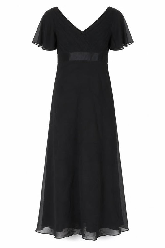 Ever Pretty Women’s Black Size 6 Maxi Evening Dress V-Neck Flutter Sleeve