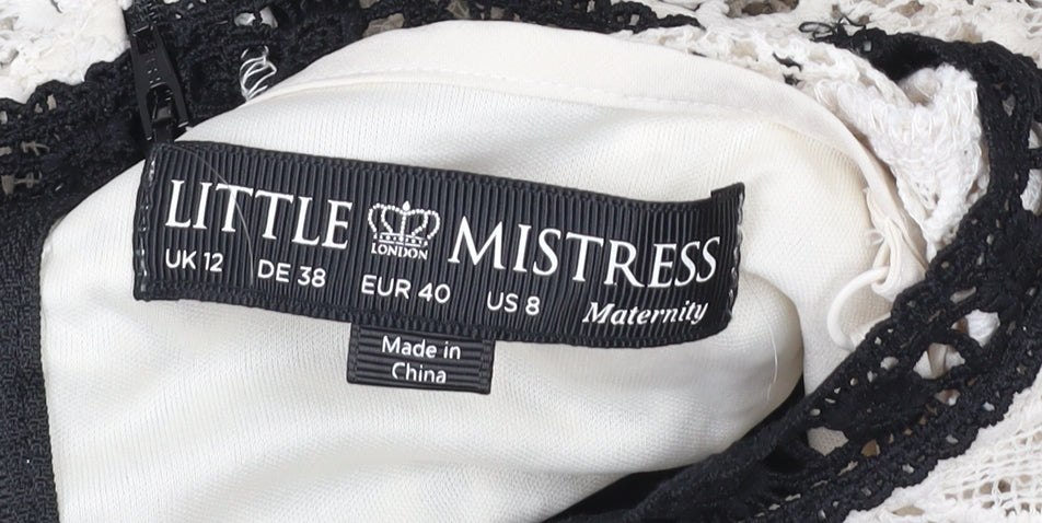 Little Mistress Women’s Black White Lace Midi A-Line Maternity Dress Size 12