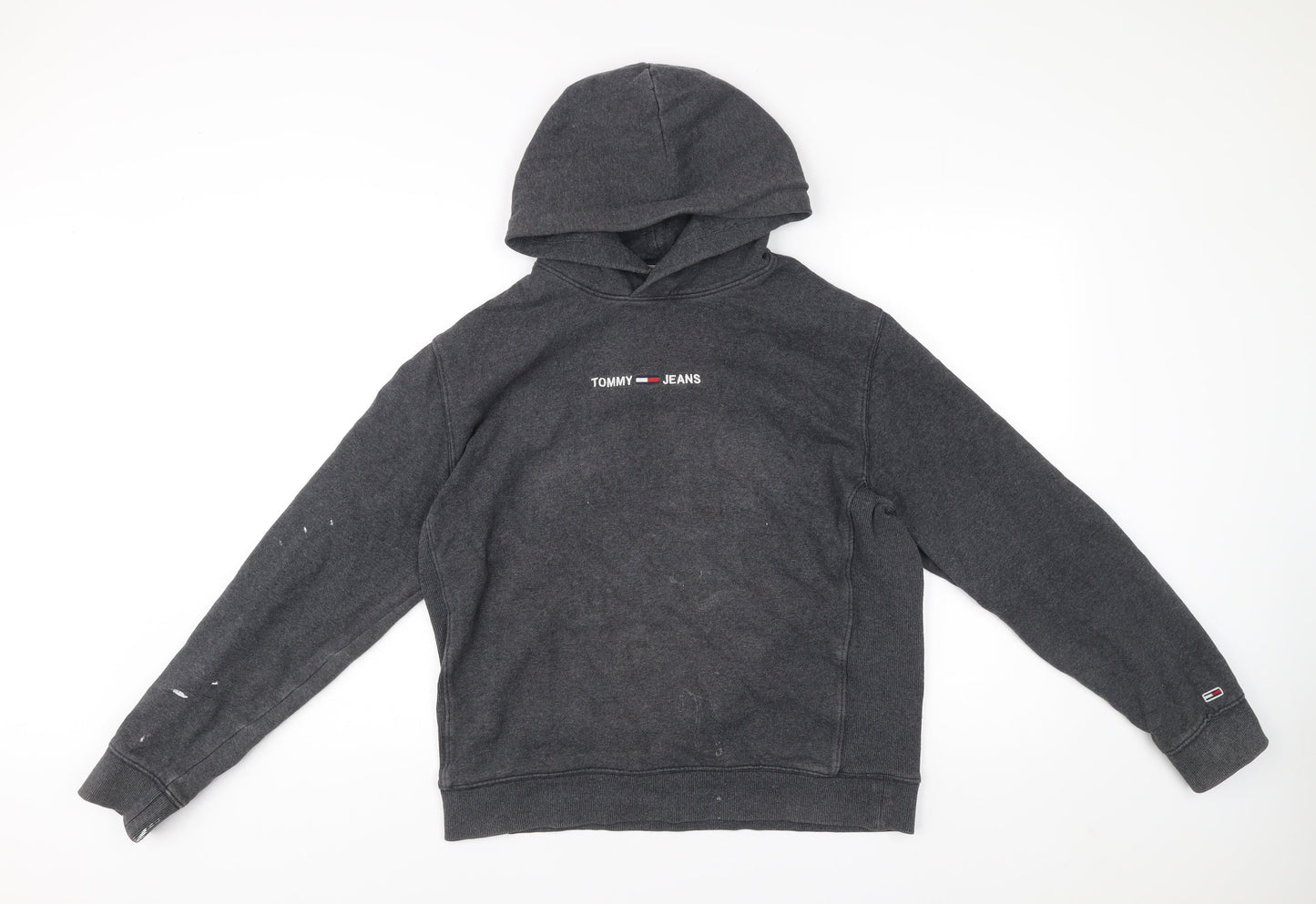 Tommy Jeans Men’s Grey Pullover Hoodie L Logo Cotton Blend