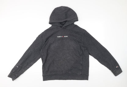 Tommy Jeans Men’s Grey Pullover Hoodie L Logo Cotton Blend