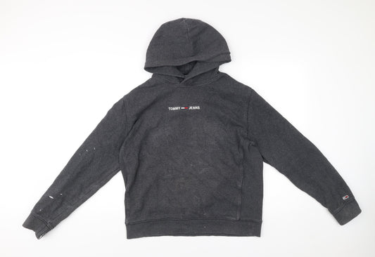 Tommy Jeans Men’s Grey Pullover Hoodie L Logo Cotton Blend