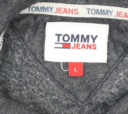 Tommy Jeans Men’s Grey Pullover Hoodie L Logo Cotton Blend