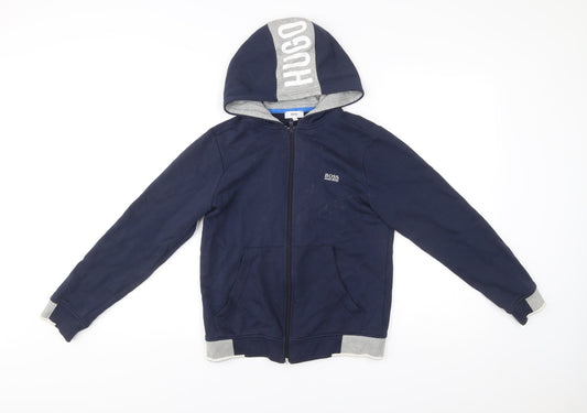Hugo Boss Boys Blue Full Zip Hoodie 12 Years Regular Fit Logo Hoodie