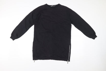 Mint Velvet Womens Black Tunic Sweatshirt Dress Size S Zip Detail