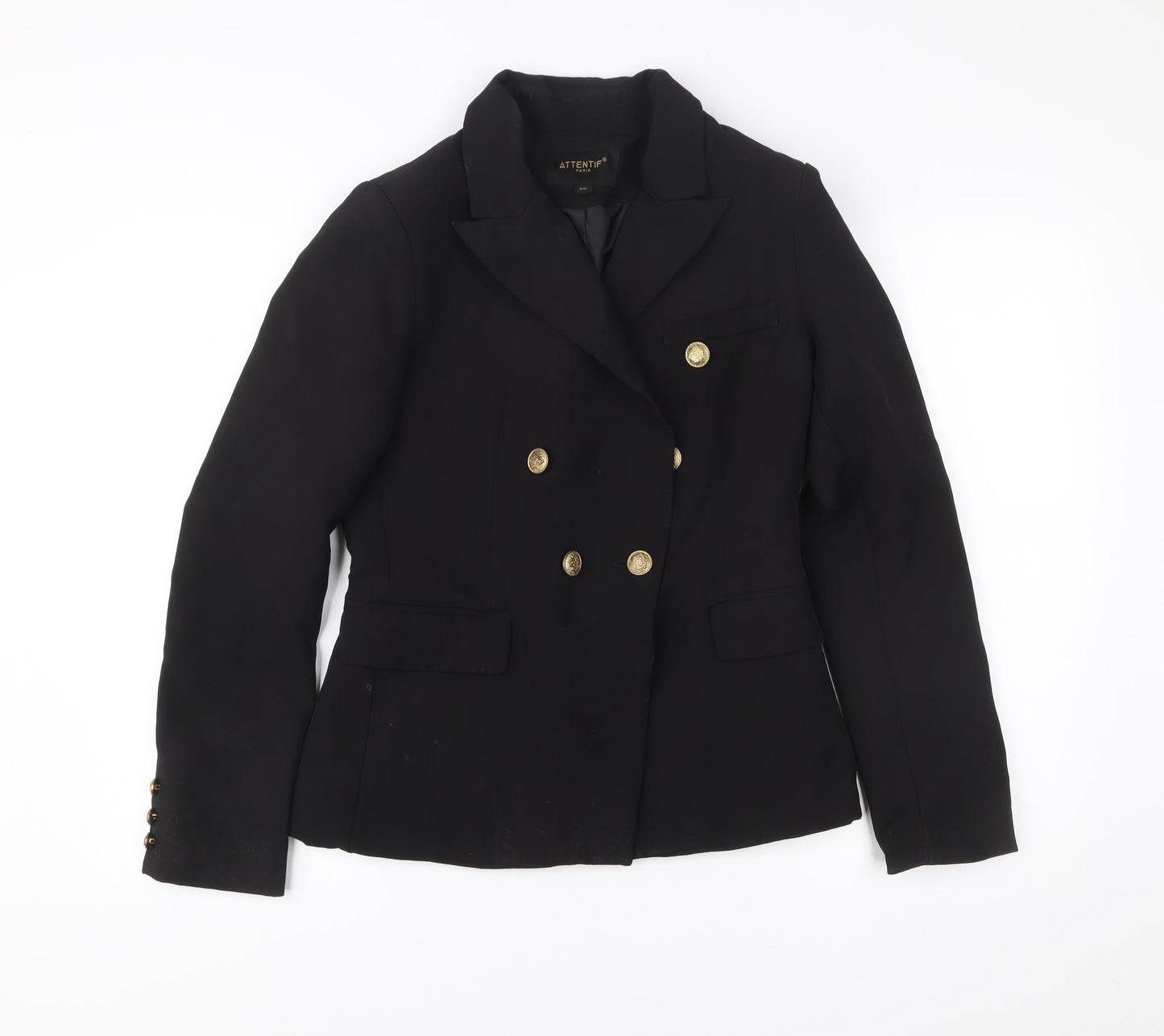 Attentif Paris Womens Black Size 12 Double-Breasted Suit Jacket