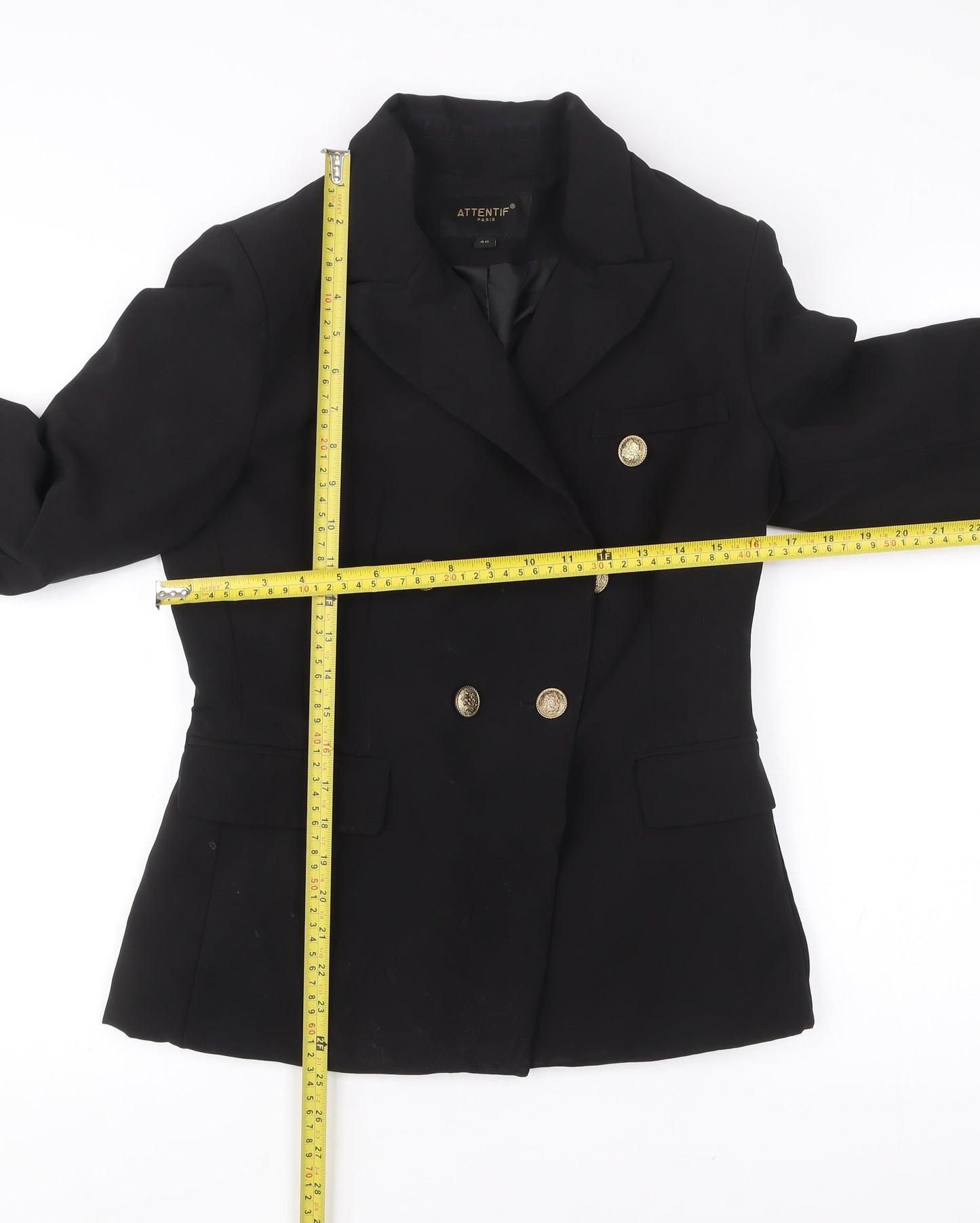 Attentif Paris Womens Black Size 12 Double-Breasted Suit Jacket