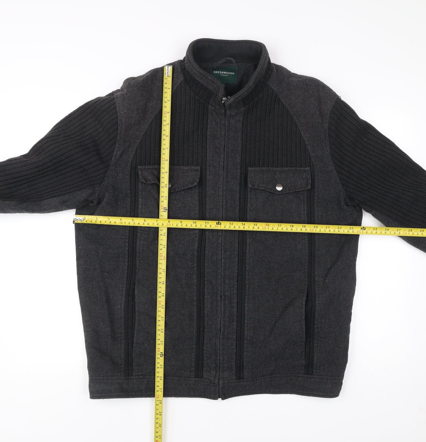 Greenwoods Mens Black Wool Blend Zip Jacket Size L Casual Workwear