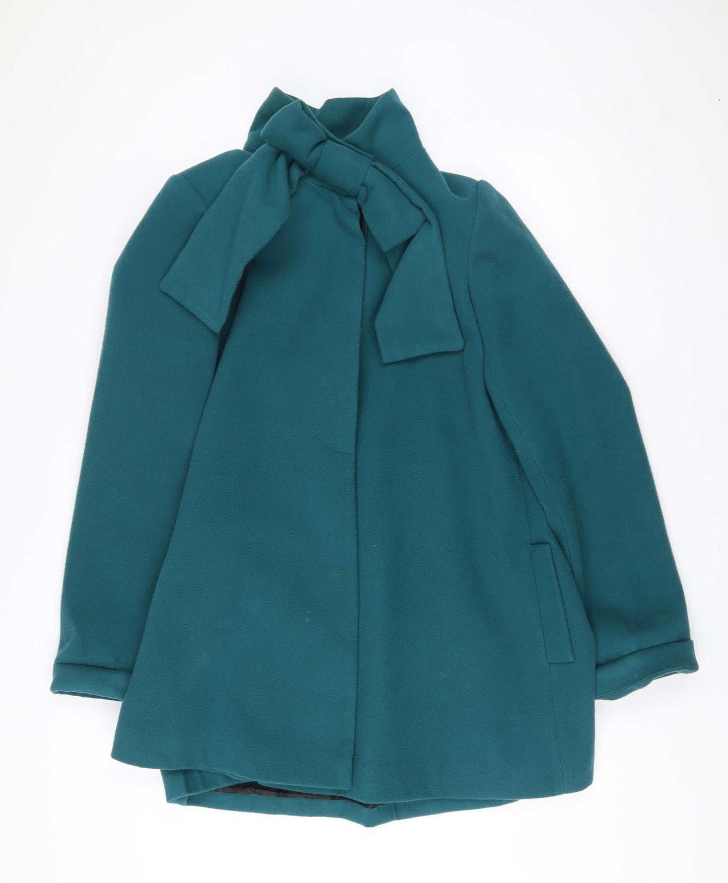 New Look Women’s Green Bow Tie Mid-Length Coat Size 12