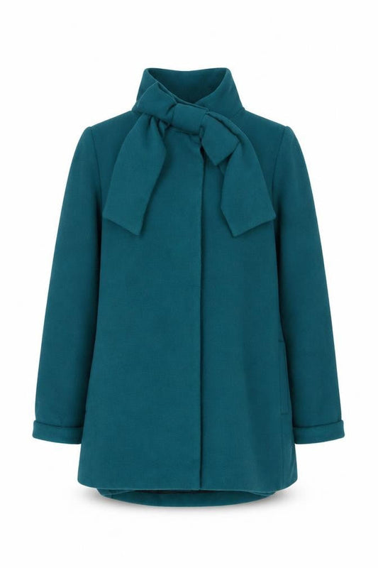 New Look Women’s Green Bow Tie Mid-Length Coat Size 12