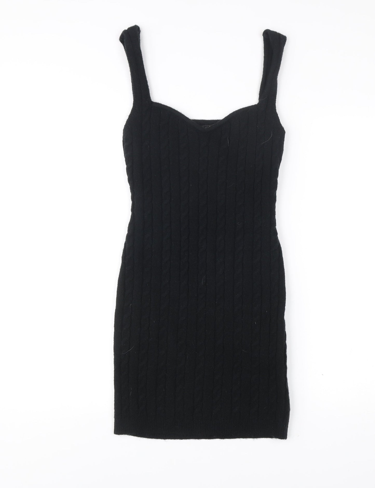 Boohoo Women’s Black Bodycon Cable Knit Dress UK 8 Sleeveless Party