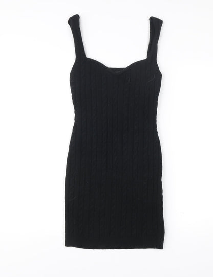 Boohoo Women’s Black Bodycon Cable Knit Dress UK 8 Sleeveless Party