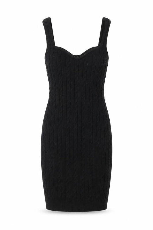 Boohoo Women’s Black Bodycon Cable Knit Dress UK 8 Sleeveless Party