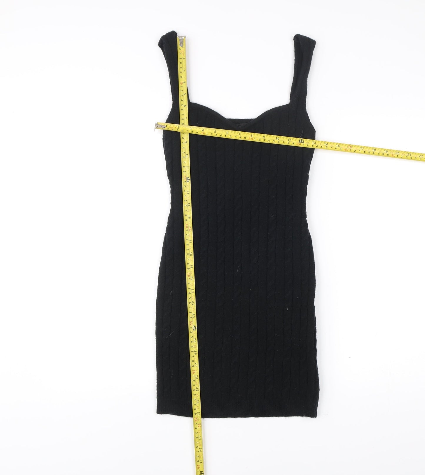 Boohoo Women’s Black Bodycon Cable Knit Dress UK 8 Sleeveless Party