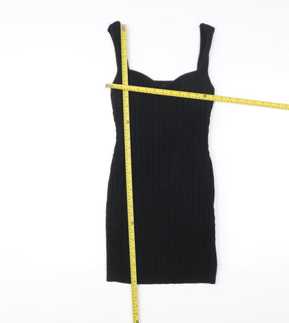 Boohoo Women’s Black Bodycon Cable Knit Dress UK 8 Sleeveless Party