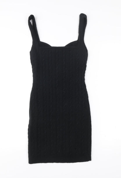 Boohoo Women’s Black Bodycon Cable Knit Dress UK 8 Sleeveless Party