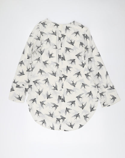 H&M Womens White Bird Print Shift Dress Size 10 Long Sleeve