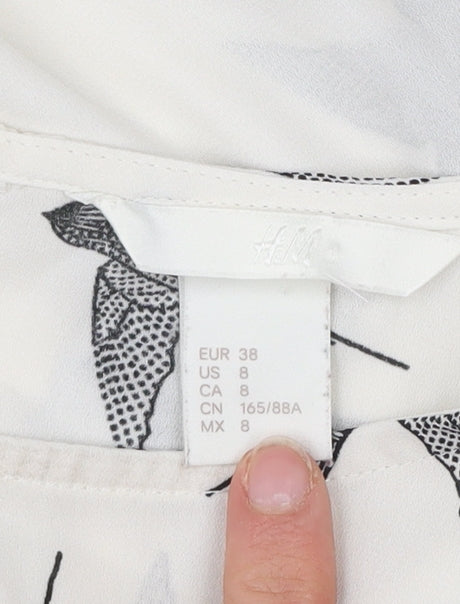 H&M Womens White Bird Print Shift Dress Size 10 Long Sleeve