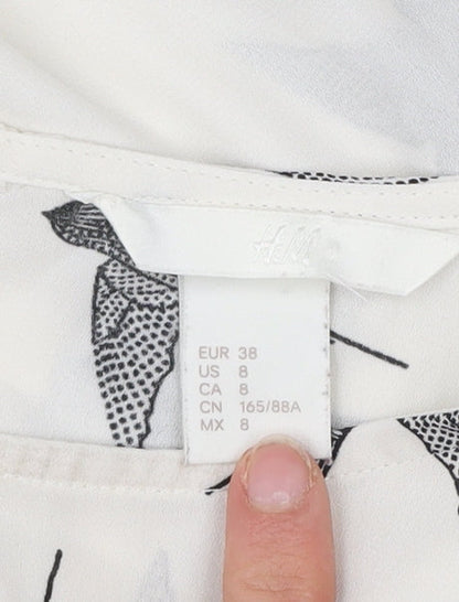 H&M Womens White Bird Print Shift Dress Size 10 Long Sleeve